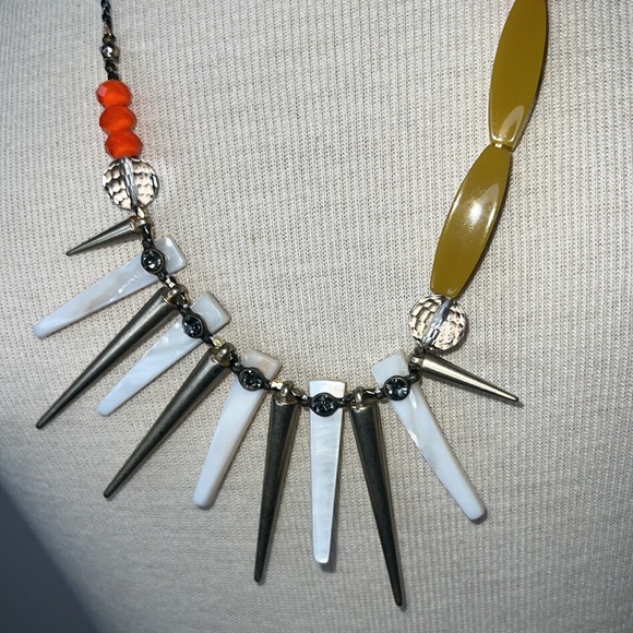 Boho Tribal Necklace Multi Bead Orange Cream White Yellow Silver Chain Claw - Picture 4 of 8